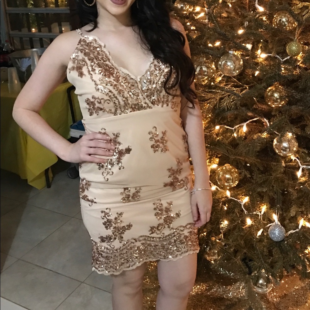 Nude Dress with Gold Sequins